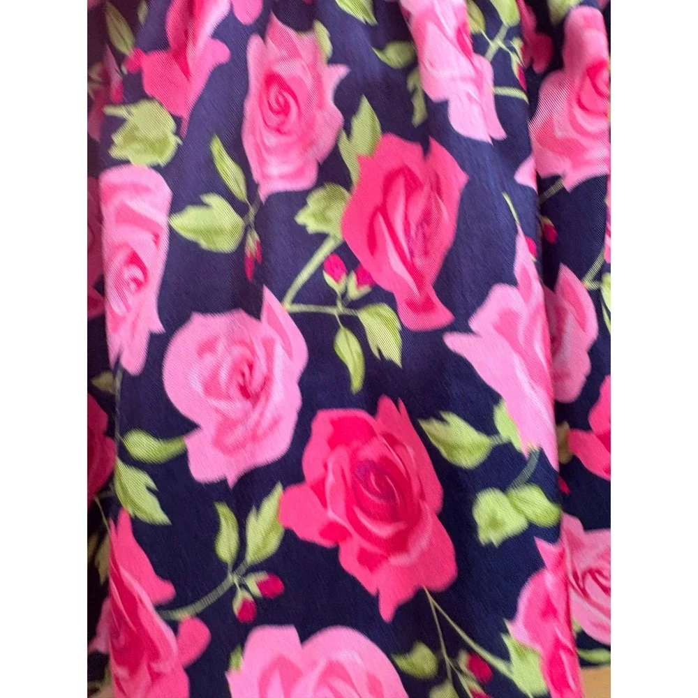 American Princess Baby Girls Navy Pink Floral Rose Dress Satin Sash 18M 44513